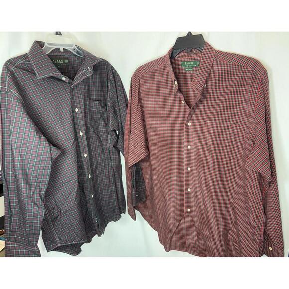2 Lauren Ralph Lauren Button Down Shirts sz 17, 32/33 Plaid - Picture 1 of 9